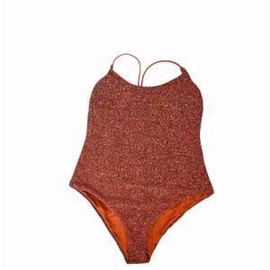 H&M Women's Metallic Copper Sparkle Shimmer Spaghetti Strap Bodysuit Size 10